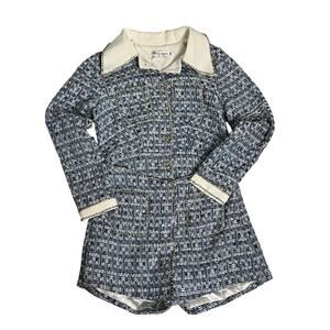 Shop Kultivate Tweed Romper Womens Large Blue Plaid Long Sleeve Rhinestone Trim